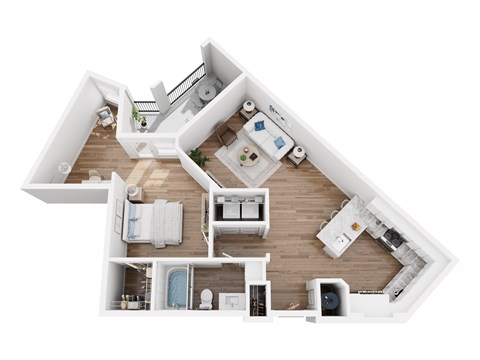 Floor plan for 1 bed, 1 bath, 899 sqft